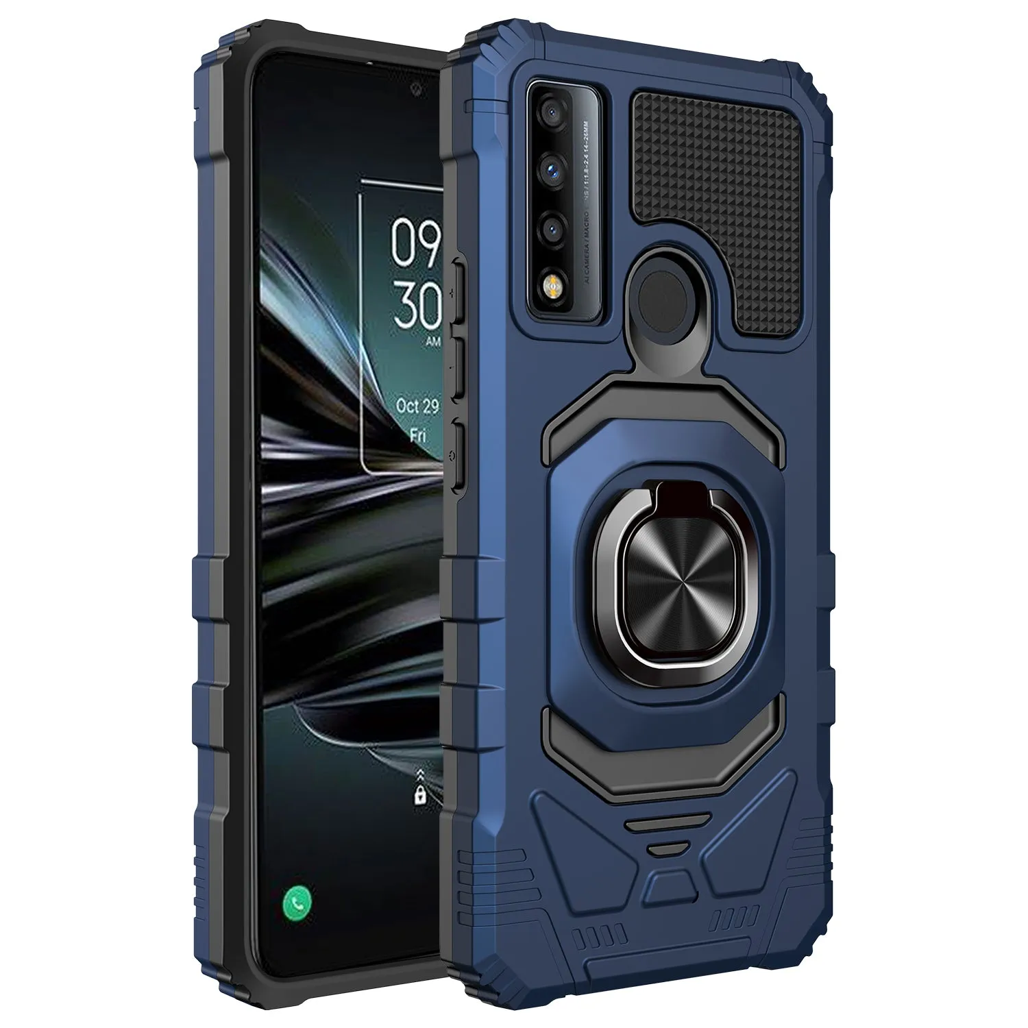 For TCL 20 XE Case [Military Grade] Ring Car Mount Kickstand w/[Tempered Glass] Hybrid Hard PC Soft TPU Shockproof Protective Case - Blue