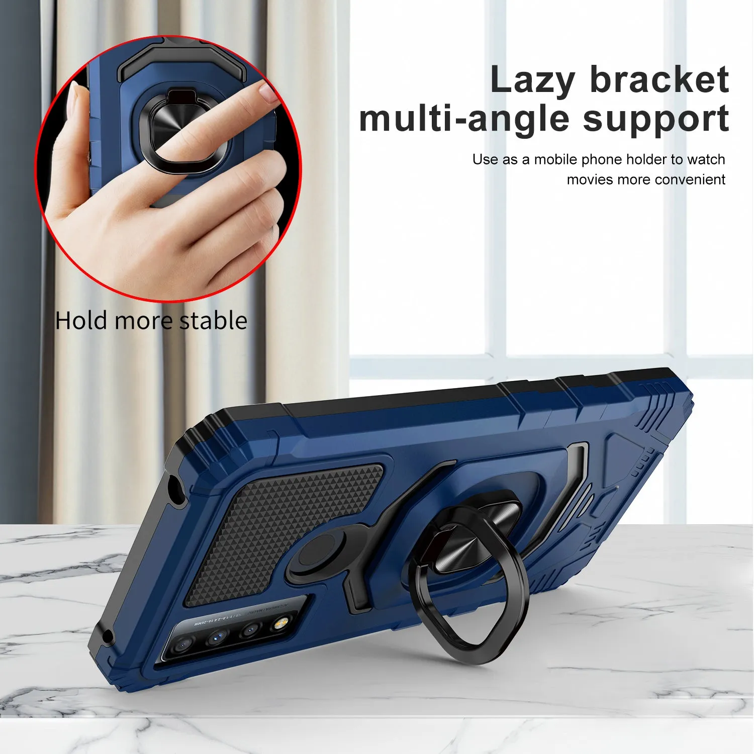 For TCL 20 XE Case [Military Grade] Ring Car Mount Kickstand w/[Tempered Glass] Hybrid Hard PC Soft TPU Shockproof Protective Case - Blue