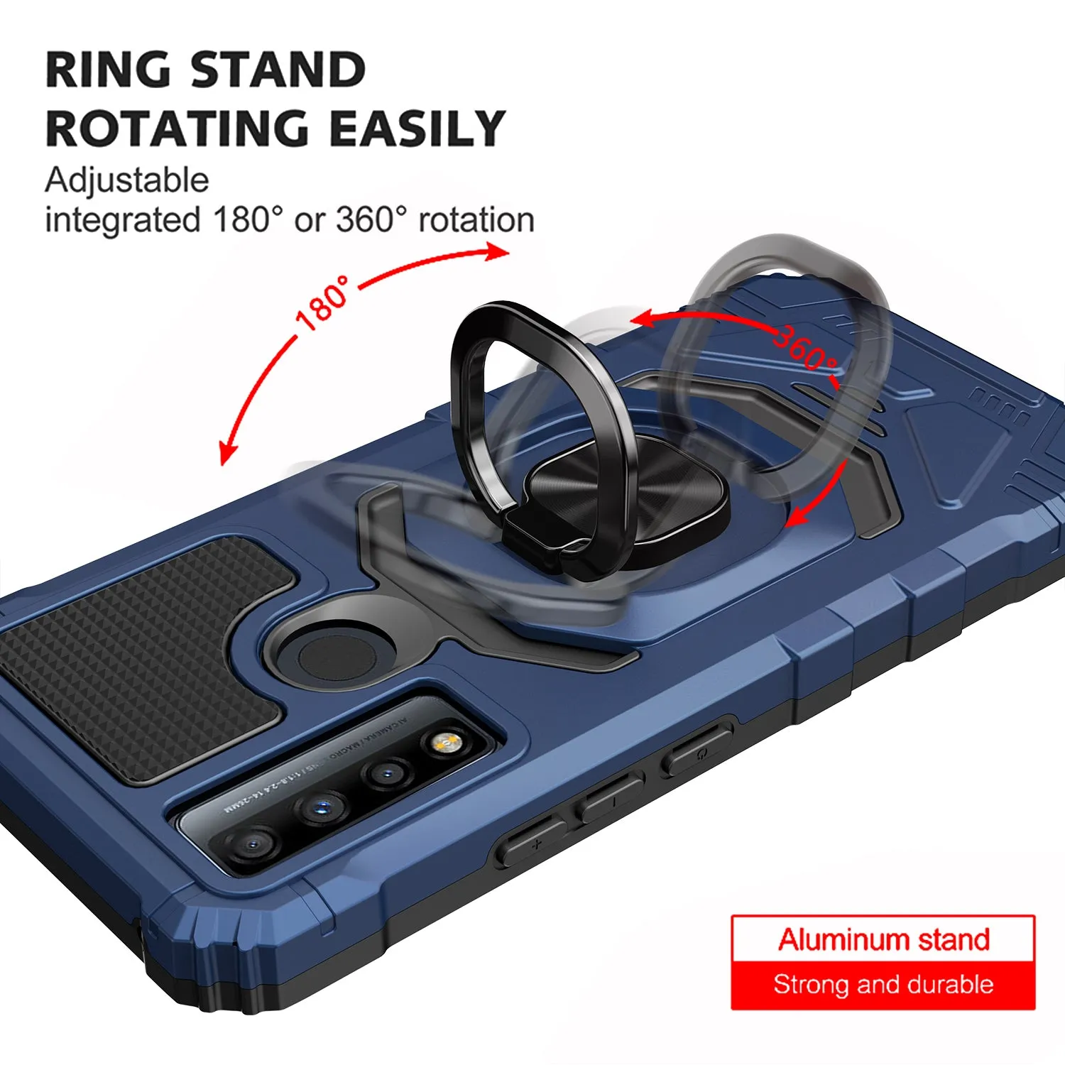 For TCL 20 XE Case [Military Grade] Ring Car Mount Kickstand w/[Tempered Glass] Hybrid Hard PC Soft TPU Shockproof Protective Case - Blue