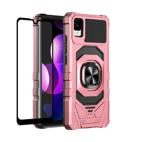 For TCL 30z / 30 LE Case [Military Grade] Ring Car Mount Kickstand w/[Tempered Glass] Hybrid Hard PC Soft TPU Shockproof Protective Case - Rose Gold