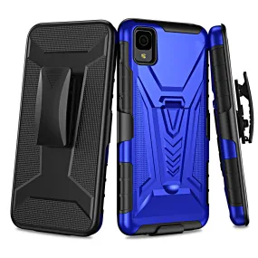 For TCL 30z / 30 LE Case with Tempered Glass Screen Protector Heavy Duty Protective Phone Case,Built-in Kickstand Rugged Shockproof Protective Phone Case - Blue