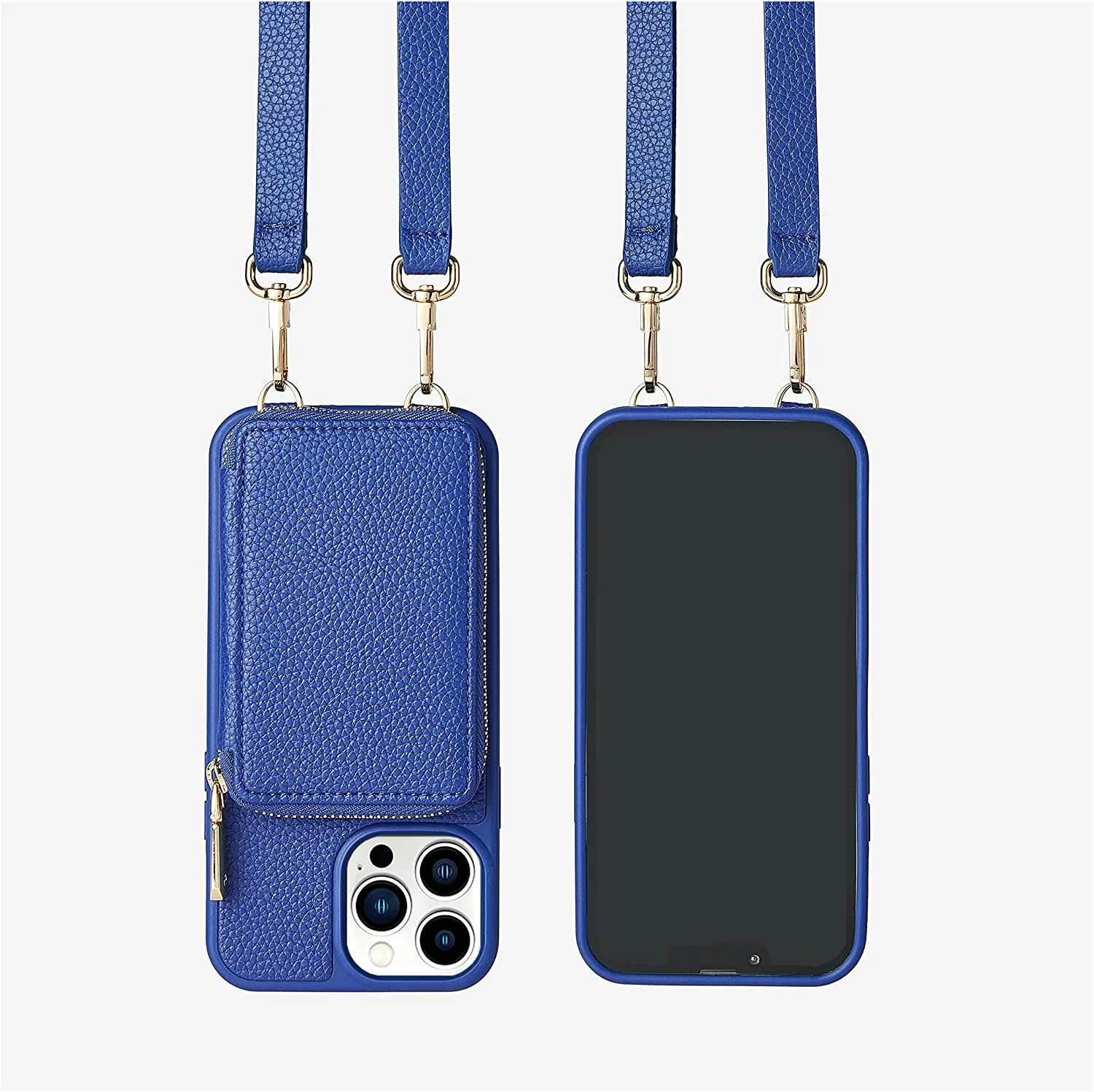 iPhone 14 Pro Max, Zipper Leather Case Women Compatible 6.7 inch Navy Blue