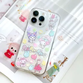 Japanese Cartoon Girlish Party | My Melody Kuromi Sugar Bunny Wish me Mell Marroncream iPhone Case 7 8 PLUS SE2 XS XR X 11 12 13 14 15 Pro Promax mini SE3