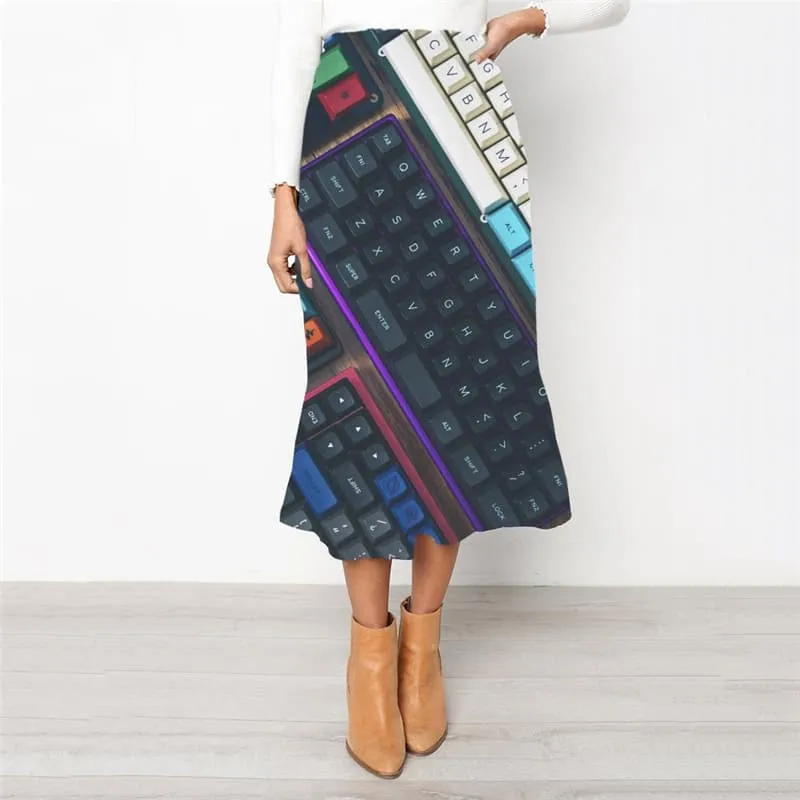 Keyboard Skirt Women Letter Skirt Ladies Colorful High waist skirts