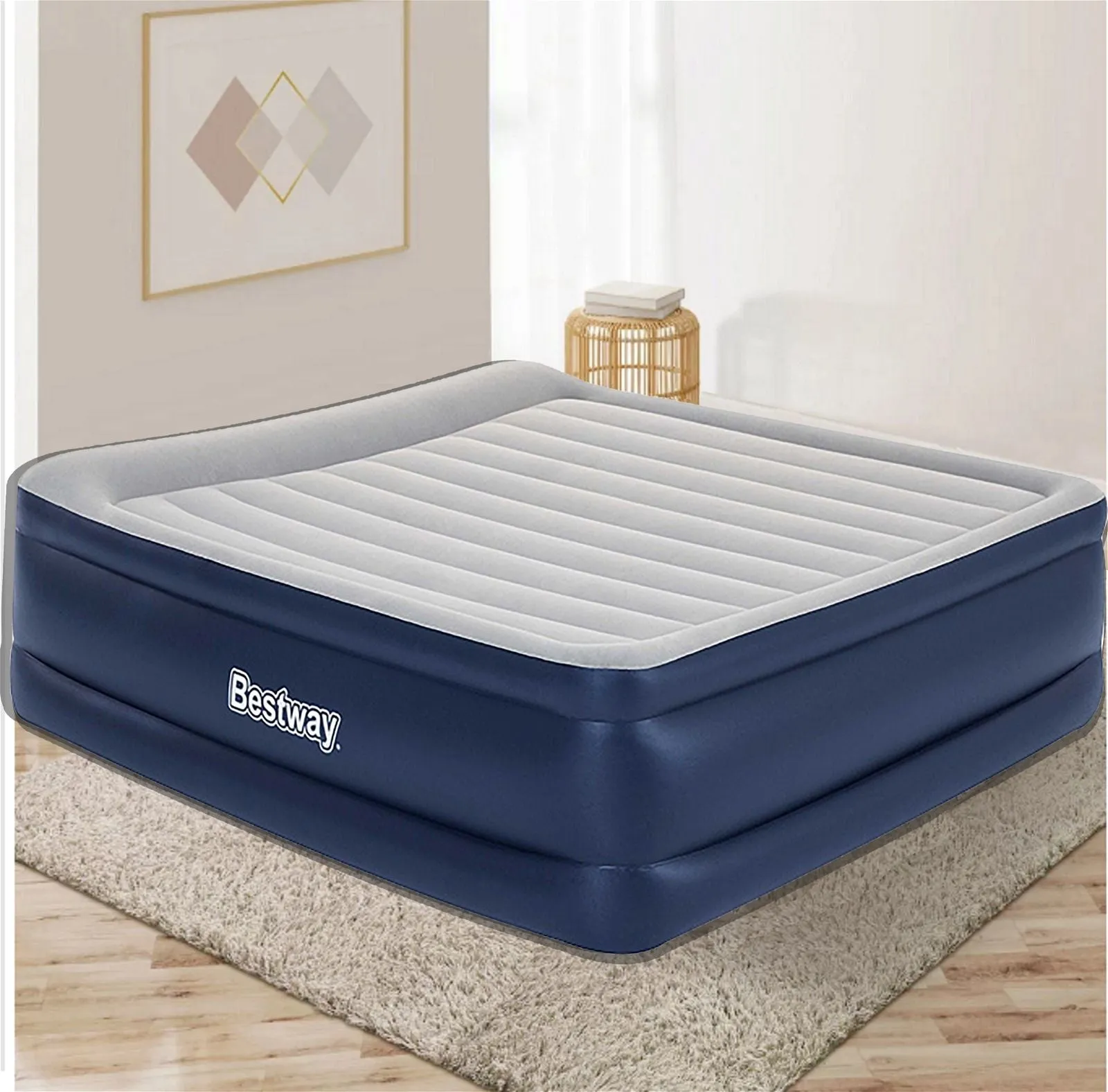 King Air Bed Inflatable Mattress Sleeping Mat Battery Built-in Pump