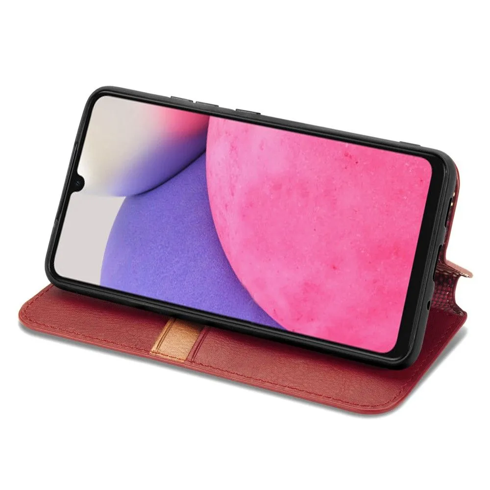 Leather case with a stylish rhombus imprint for Samsung Galaxy A73 - Red