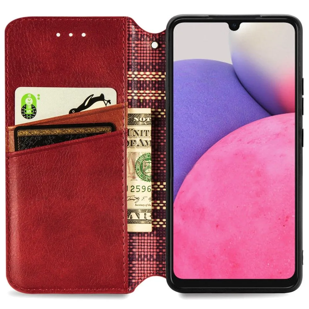 Leather case with a stylish rhombus imprint for Samsung Galaxy A73 - Red