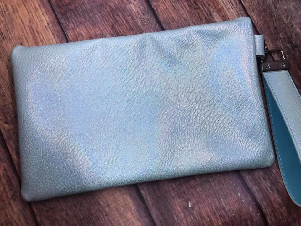 Long Neck Stretch Hounds / Metallic Aqua Pleather Top Zip Bag 8.5x5.25