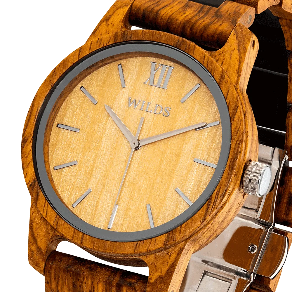 Men's Handmade Engraved Ambila Wooden Timepiece - Personal Message on the Watch