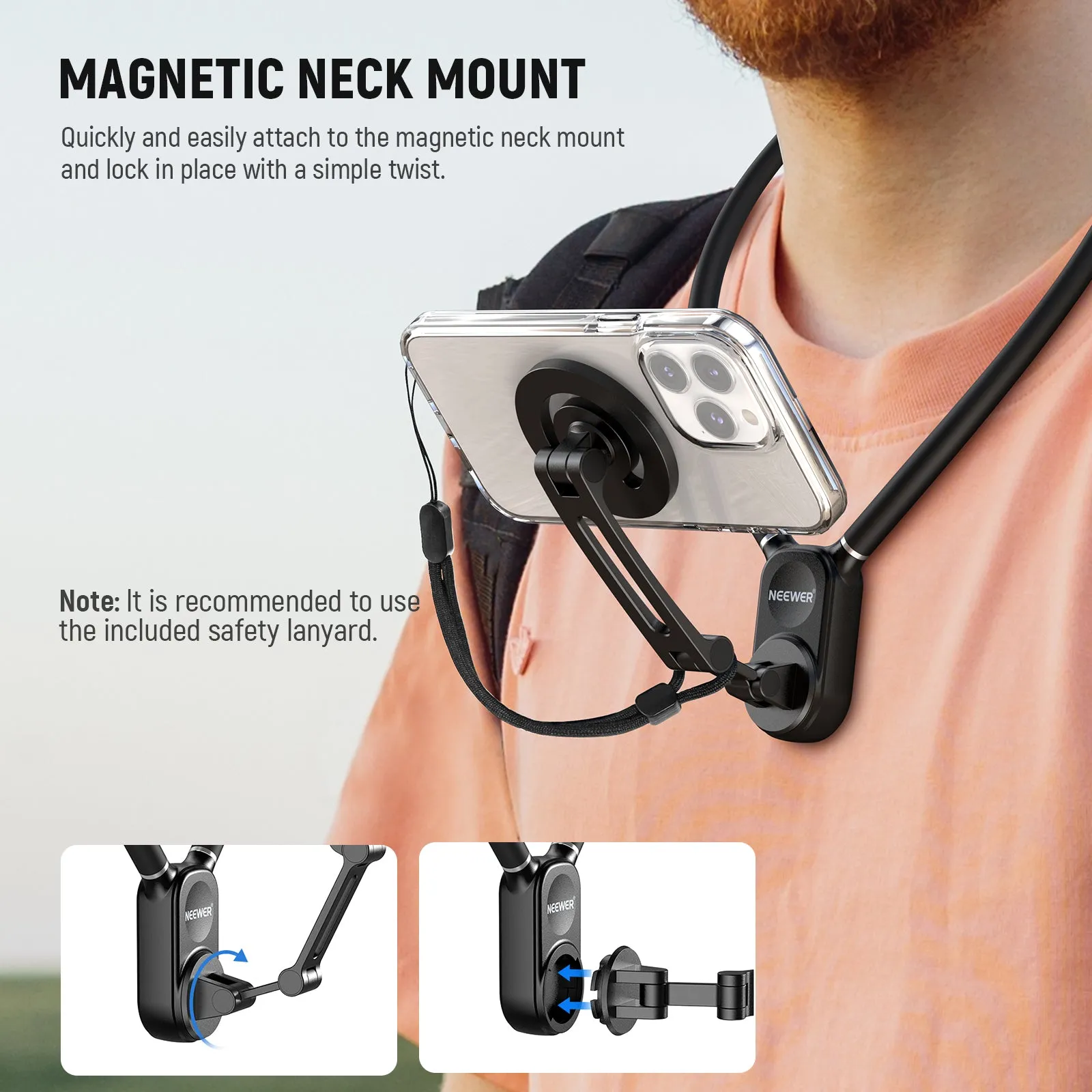 NEEWER GP26 Magnetic Neck Holder for Action Camera Phone