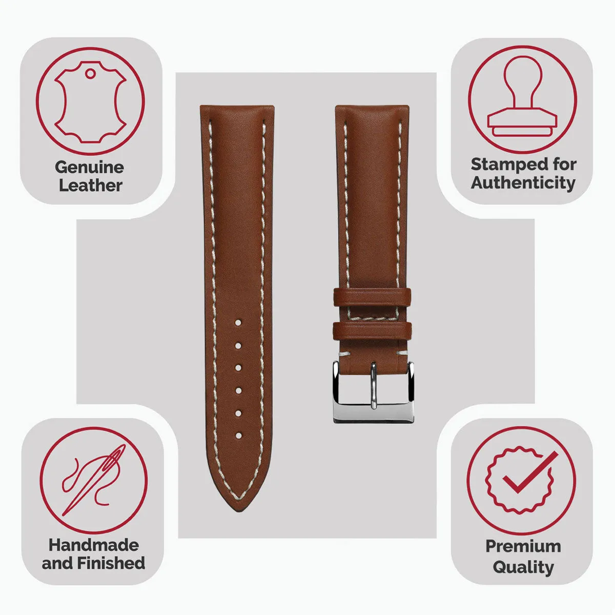 Ostend Thick Padded Leather Watch Strap - Baranil Cognac