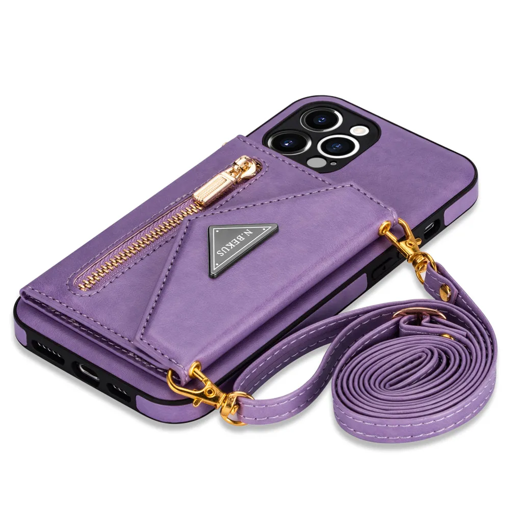 phone case zipper/wallet handbag shoulder strap cell phone case for iphone