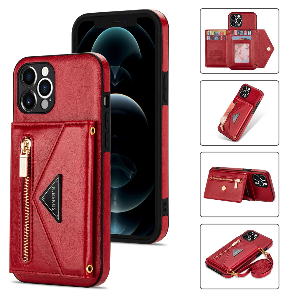 phone case zipper/wallet handbag shoulder strap cell phone case for iphone