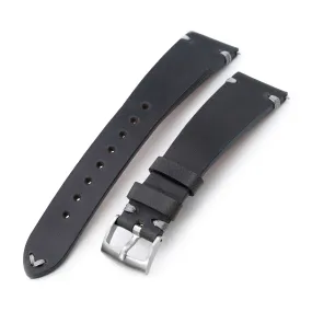 Q.R. 19mm to 21mm Dark Grey Horween Chromexcel Watch Strap, Grey Stitching