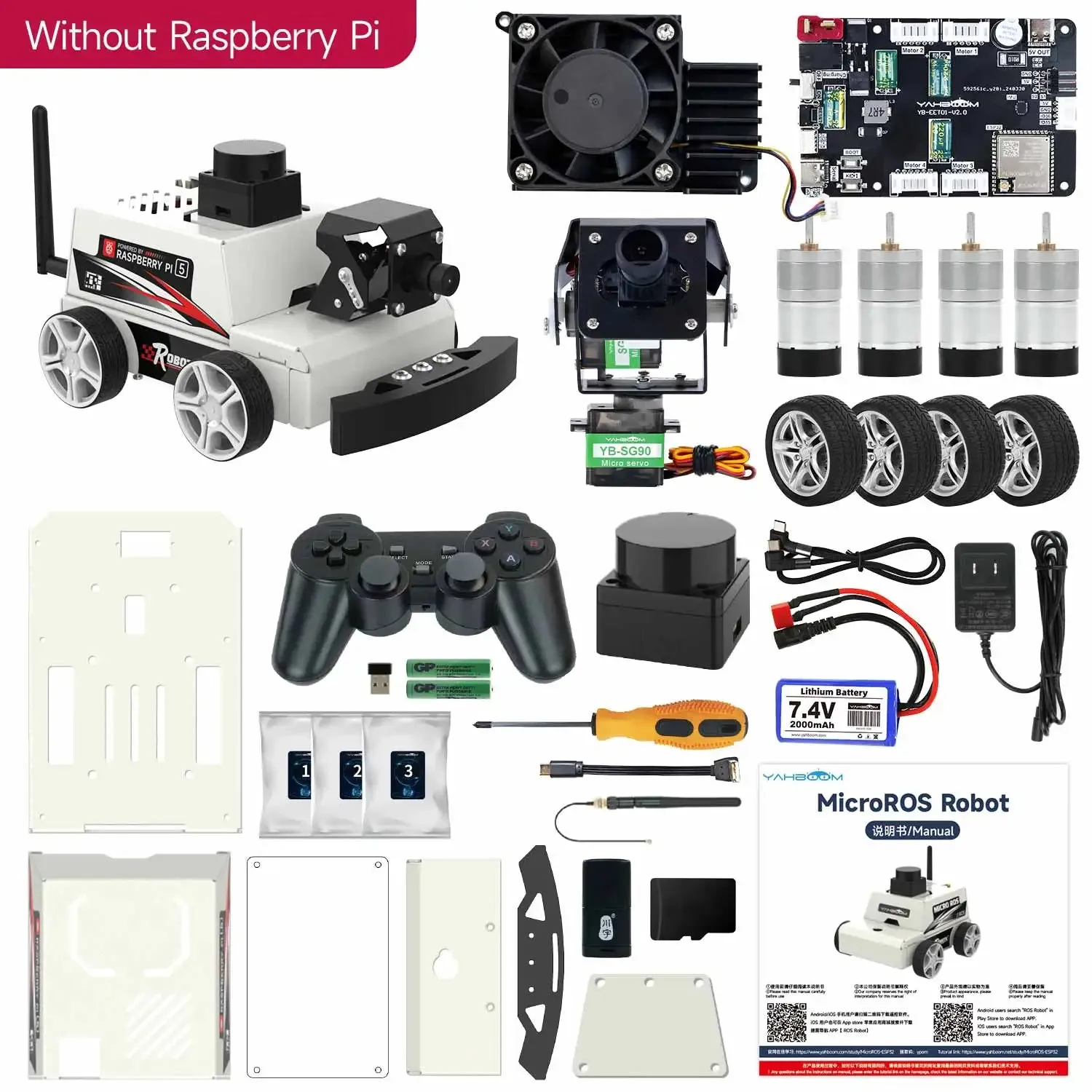 Raspberry Pi 5 Car ROS2 Educational Robot Kit with MS200 TOF Lidar Support SLAM Mapping Navigation AI Visual Recognition Python3