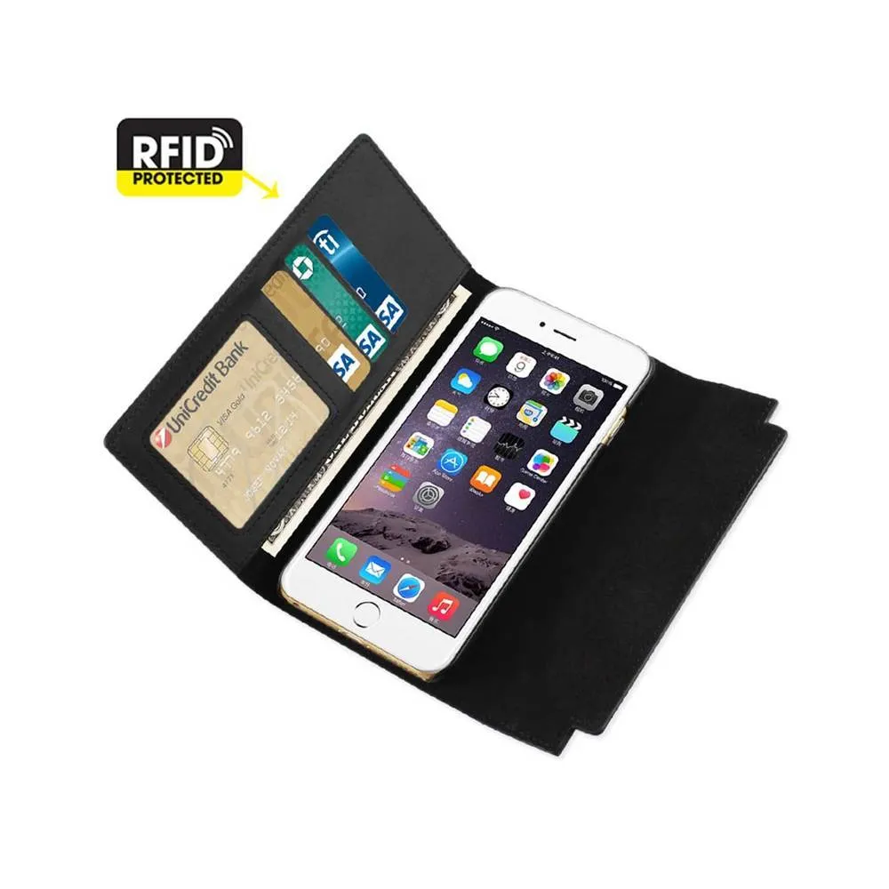 Reiko Iphone 6/6S Plus 5.5Inch Genuine Leather Flip Wallet Case Black