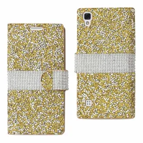 Reiko REIKO LG X STYLE/ TRIBUTE HD DIAMOND RHINESTONE WALLET CASE IN GOLD