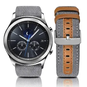 Samsung Galaxy Watch 3 45mm /46mm / Gear S3 Frontier / Classic / Watch GT 2 46mm | Leather Watch Band Canvas Pattern  | Grey