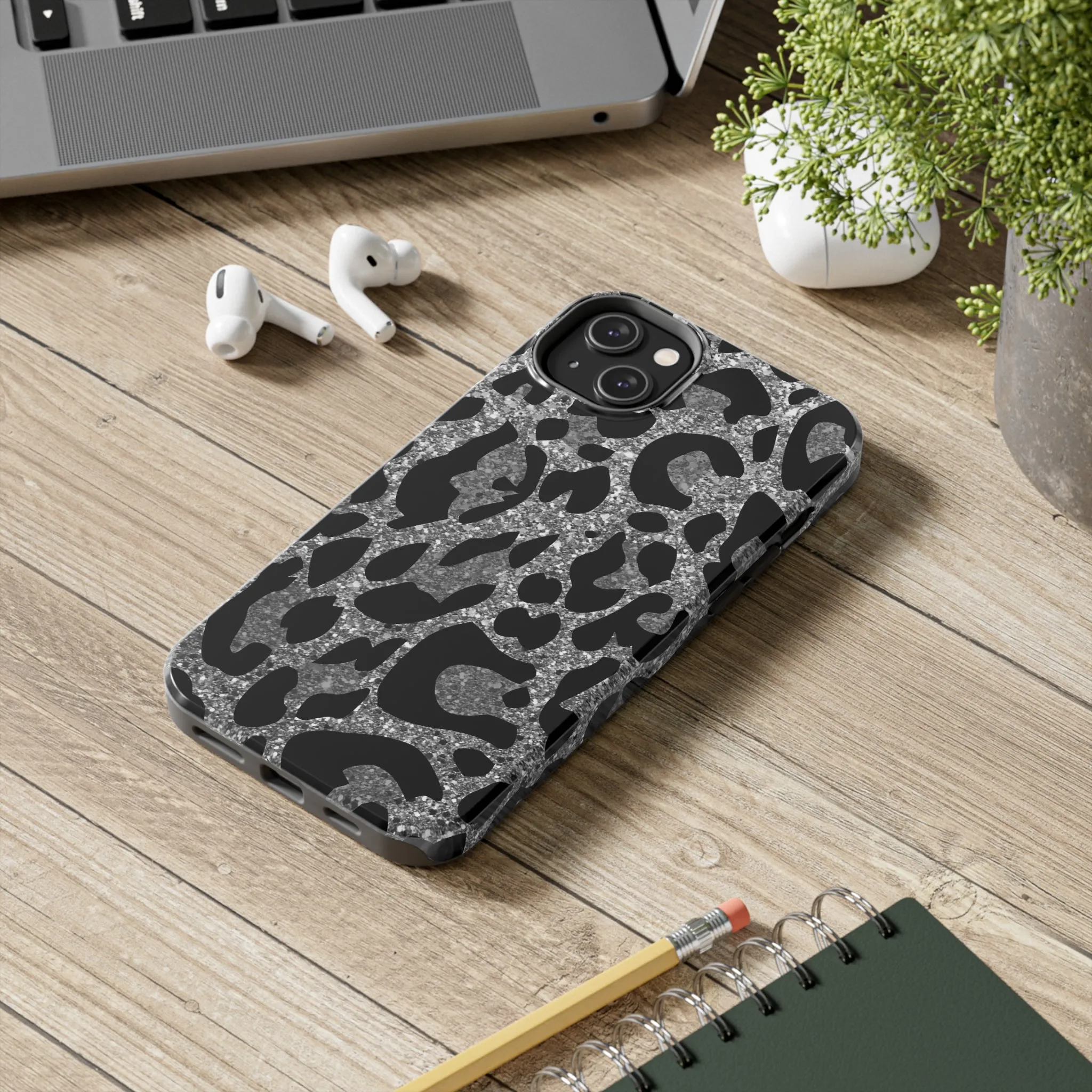 Silver and Black Leopard Design Phone Case- Lightweight, Impact Resistant Cover for iPhone 6, 6s, 12, 13, 14, 15