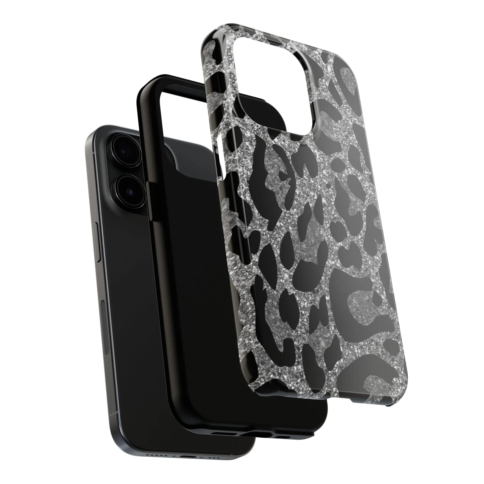 Silver and Black Leopard Design Phone Case- Lightweight, Impact Resistant Cover for iPhone 6, 6s, 12, 13, 14, 15