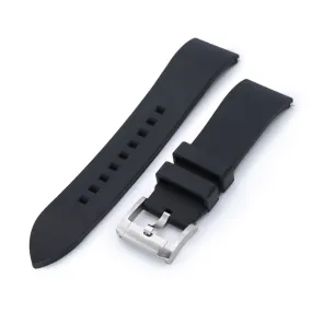 Straight End Black FKM Rubber Quick Release Watch Band, Brushed, 19mm, 20mm, 21mm, 22mm or 24mm