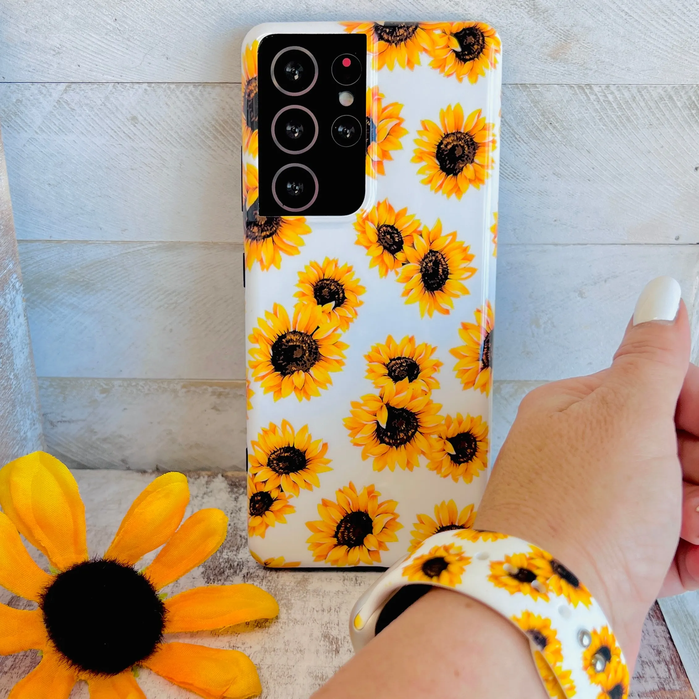 Sunflower White Background Cell Phone Case For Samsung Galaxy