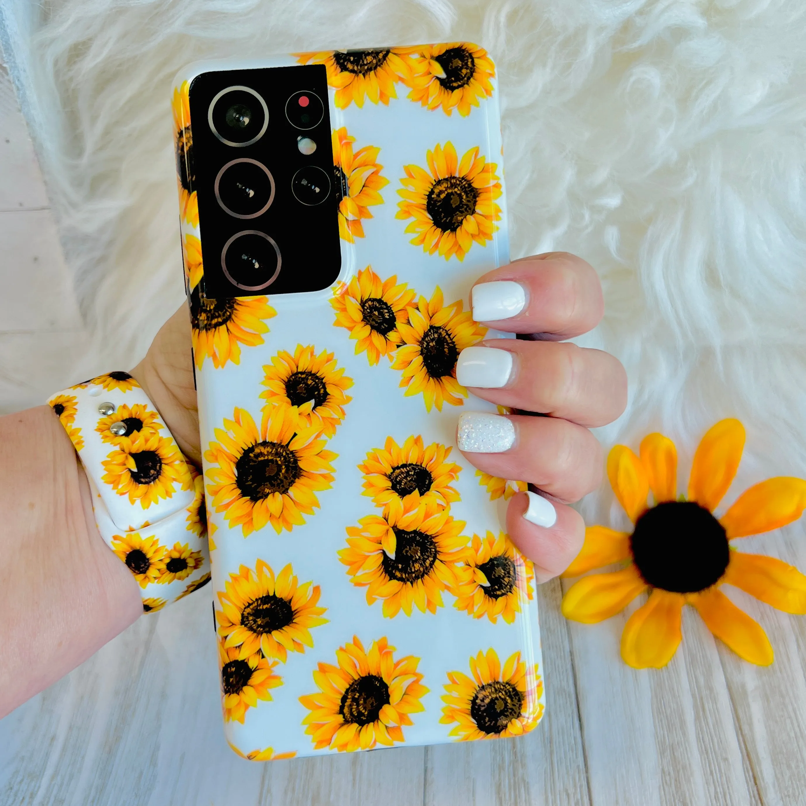 Sunflower White Background Cell Phone Case For Samsung Galaxy