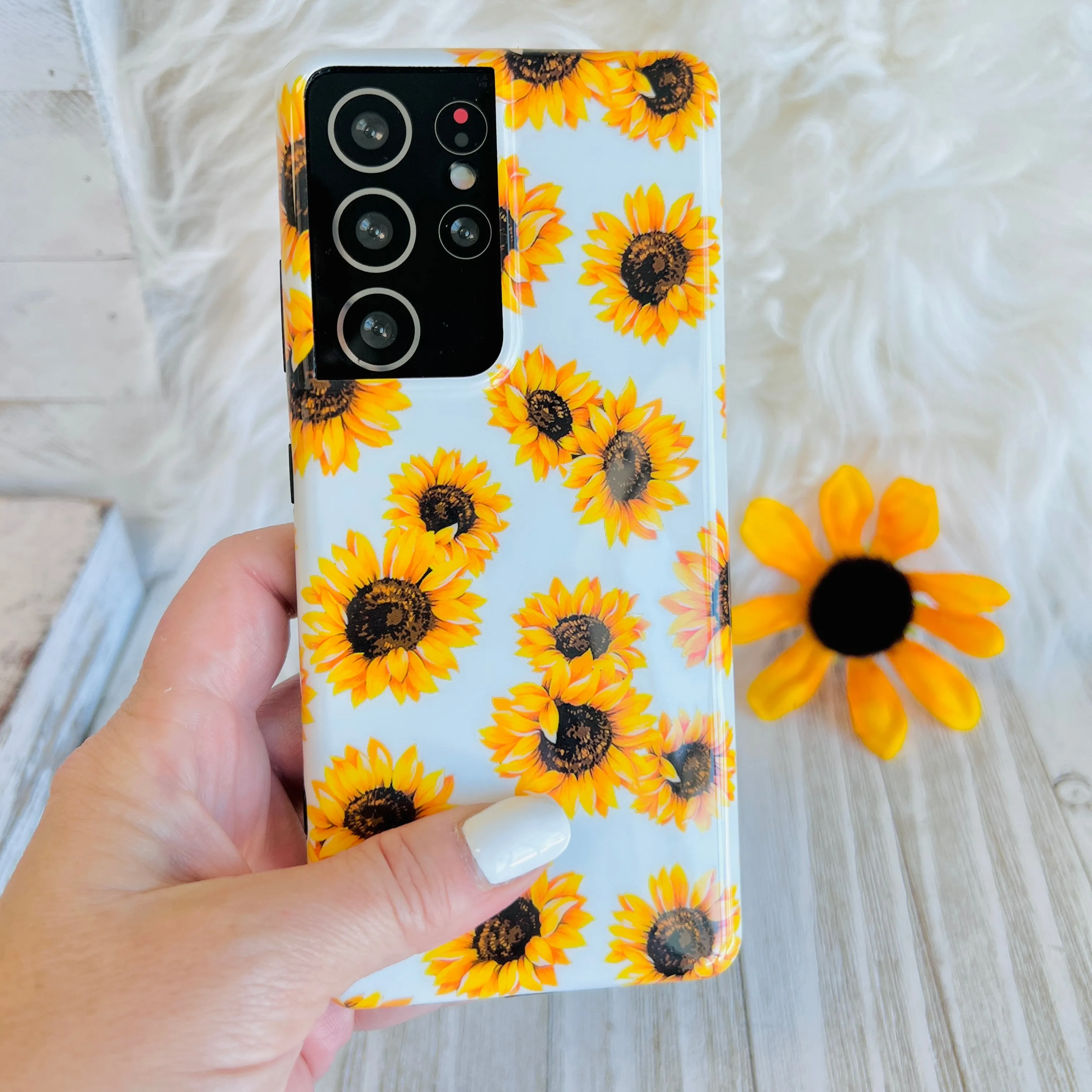 Sunflower White Background Cell Phone Case For Samsung Galaxy