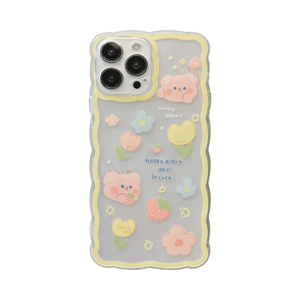 Sweet Summer Chocolate Bear Flowers Transparent Phone Case For iPhone