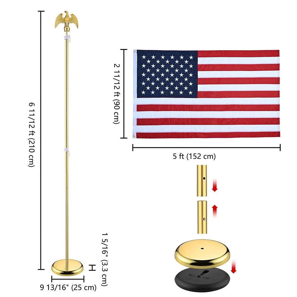 TheLAShop 6 ft Indoor Flag Poles with Stand(Ball Eagle Options)