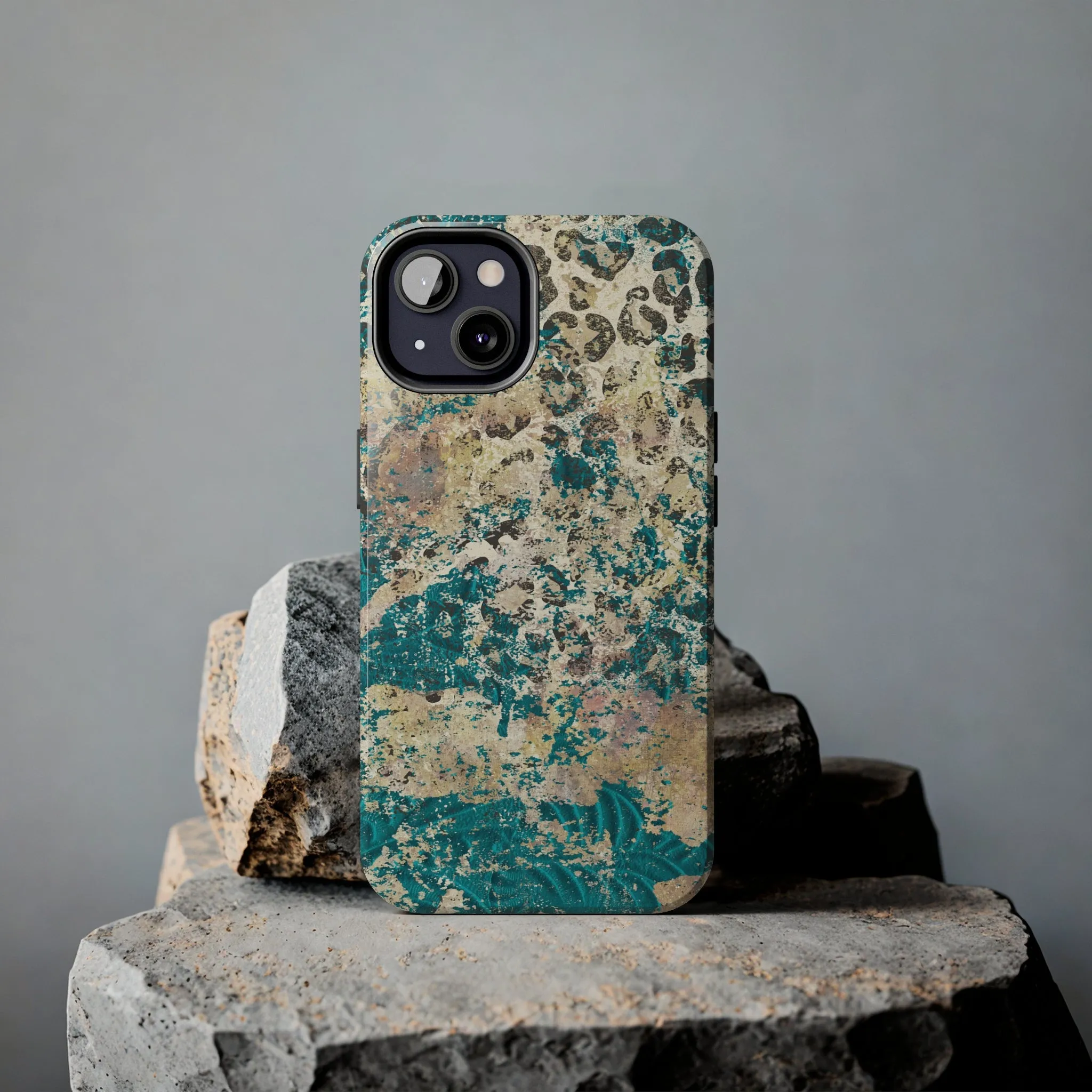 Western Turquoise and Cheetah Design Tough Phone Case compatible with a large variety of phone models, Gift, Phone Case