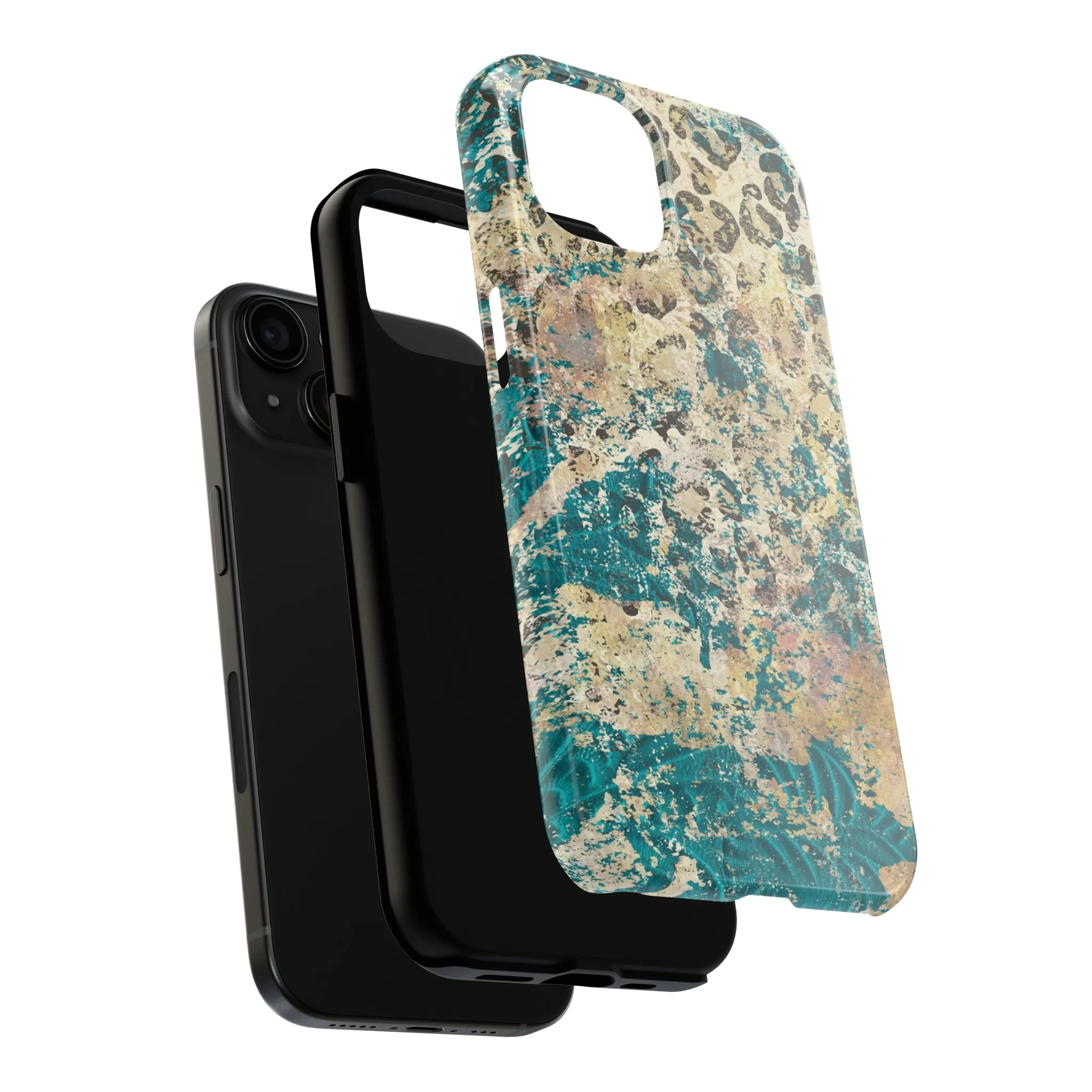 Western Turquoise and Cheetah Design Tough Phone Case compatible with a large variety of phone models, Gift, Phone Case