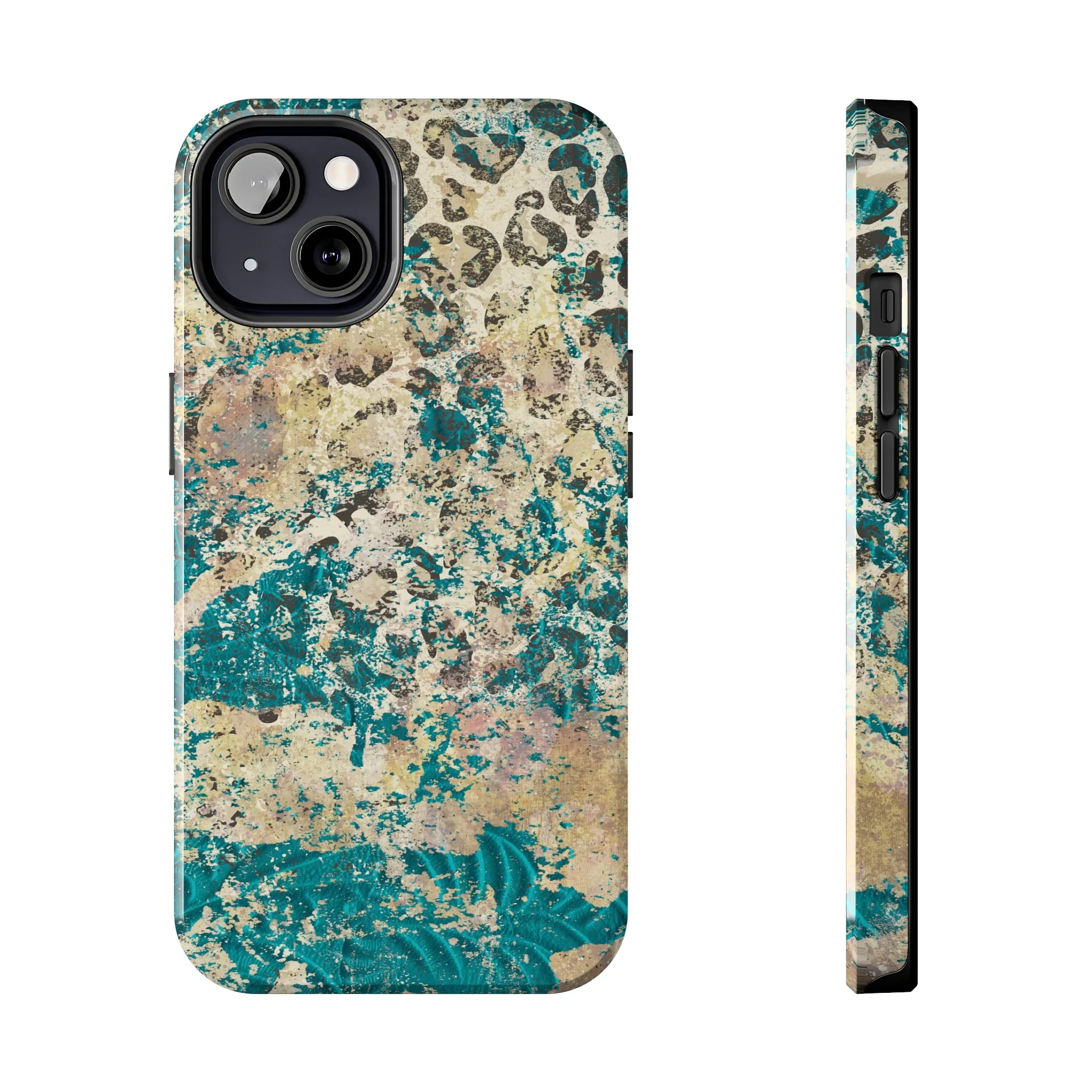 Western Turquoise and Cheetah Design Tough Phone Case compatible with a large variety of phone models, Gift, Phone Case