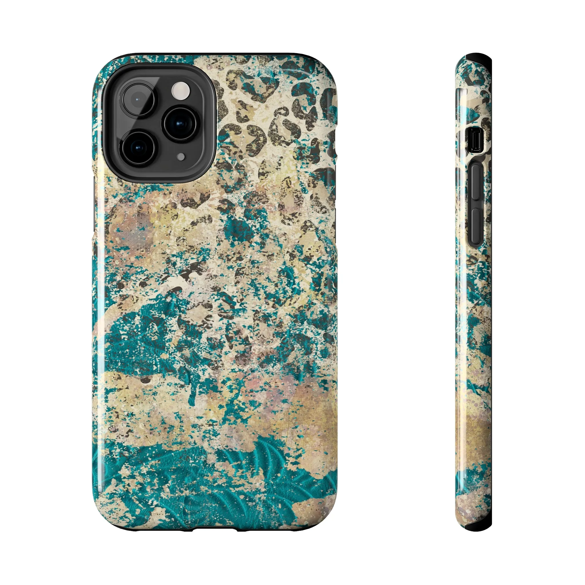 Western Turquoise and Cheetah Design Tough Phone Case compatible with a large variety of phone models, Gift, Phone Case