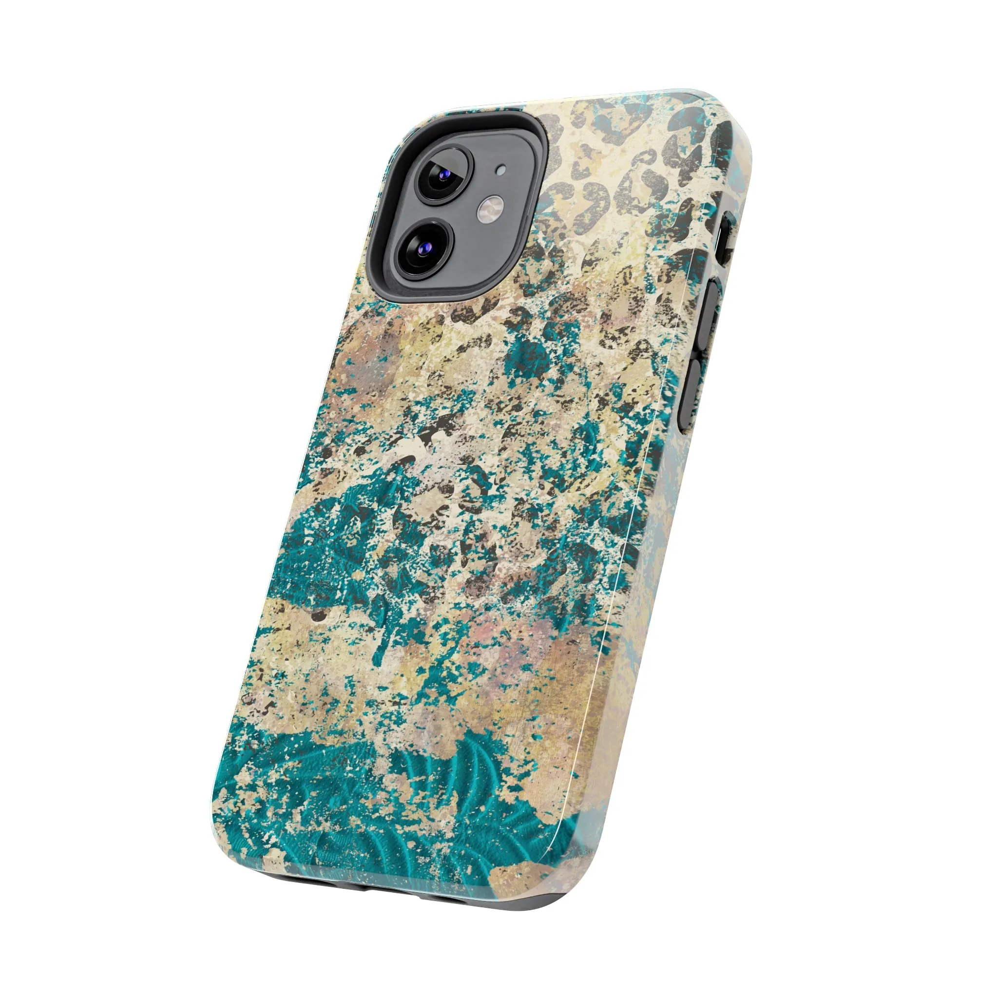 Western Turquoise and Cheetah Design Tough Phone Case compatible with a large variety of phone models, Gift, Phone Case