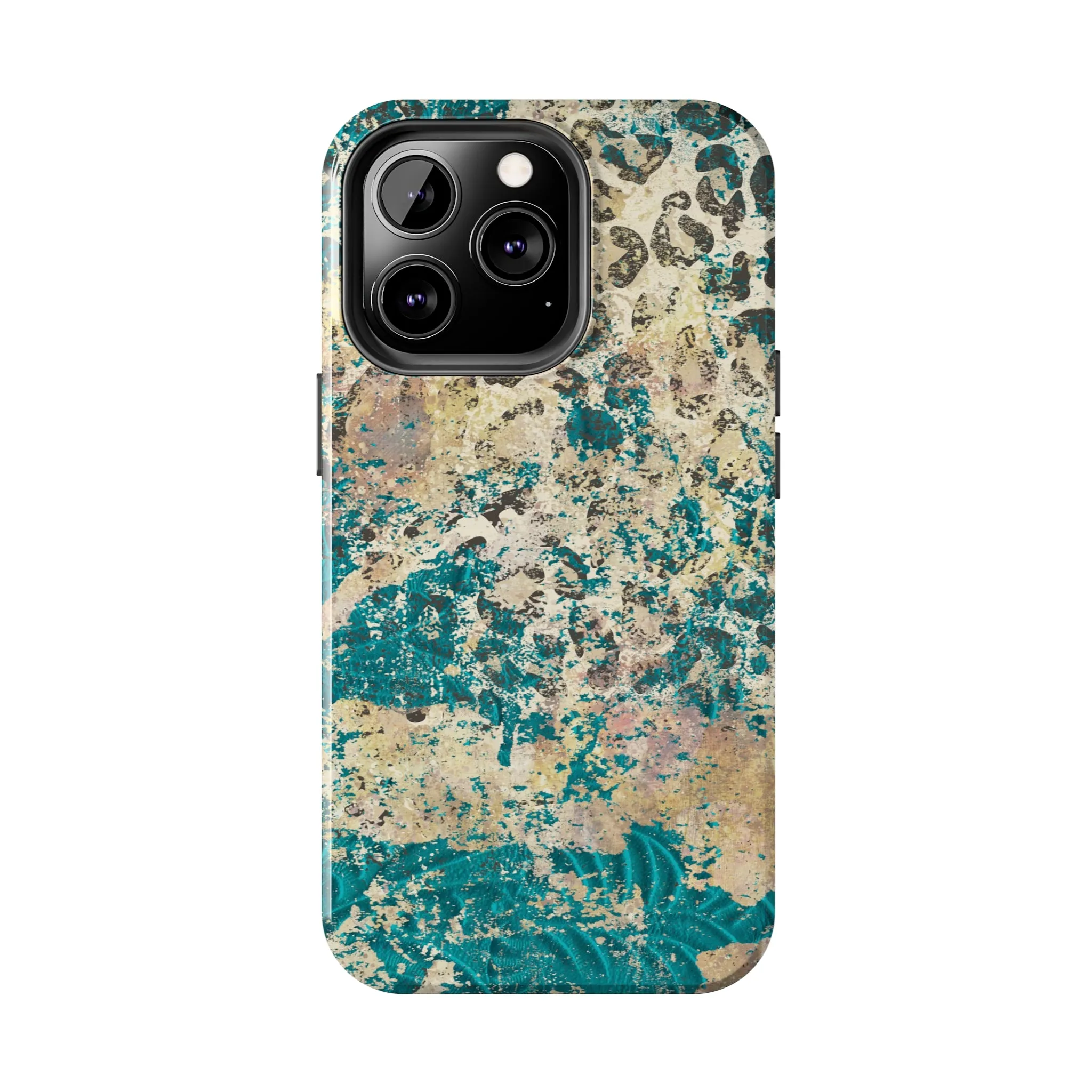 Western Turquoise and Cheetah Design Tough Phone Case compatible with a large variety of phone models, Gift, Phone Case