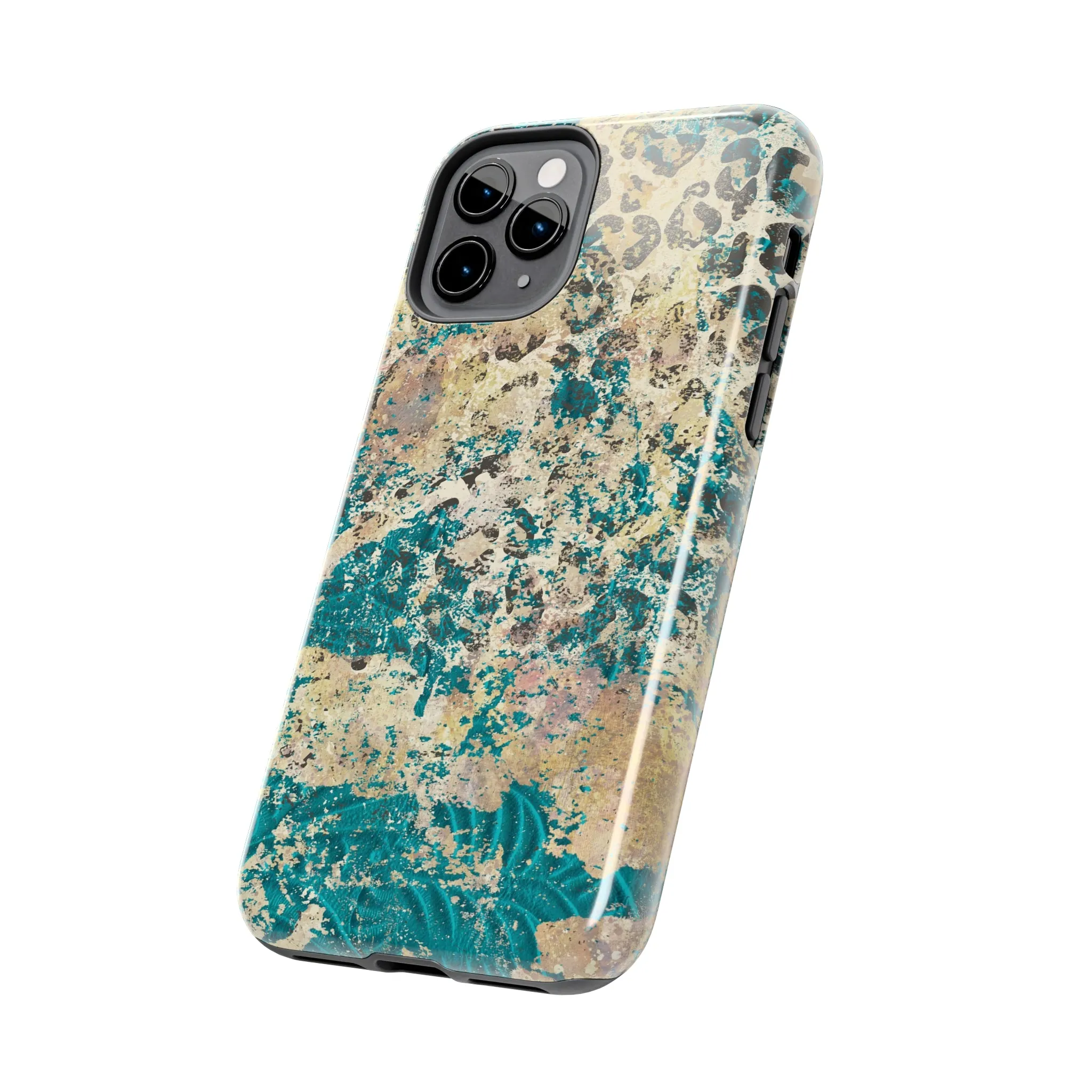 Western Turquoise and Cheetah Design Tough Phone Case compatible with a large variety of phone models, Gift, Phone Case