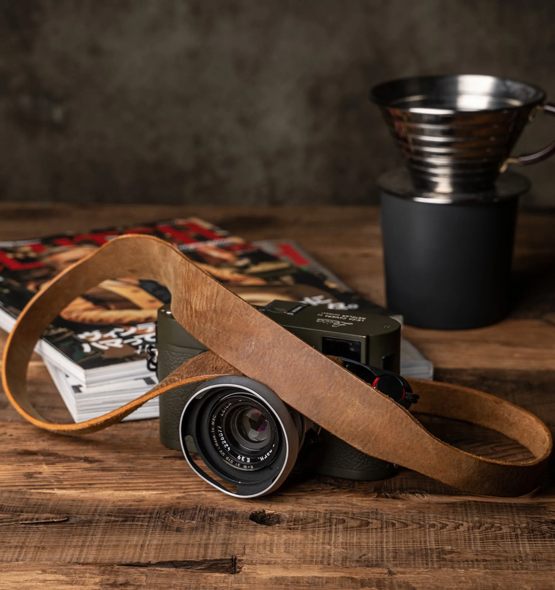 Wotancraft Full Leather Camera Neck Strap Tapered (Peak Design Anchor Link)