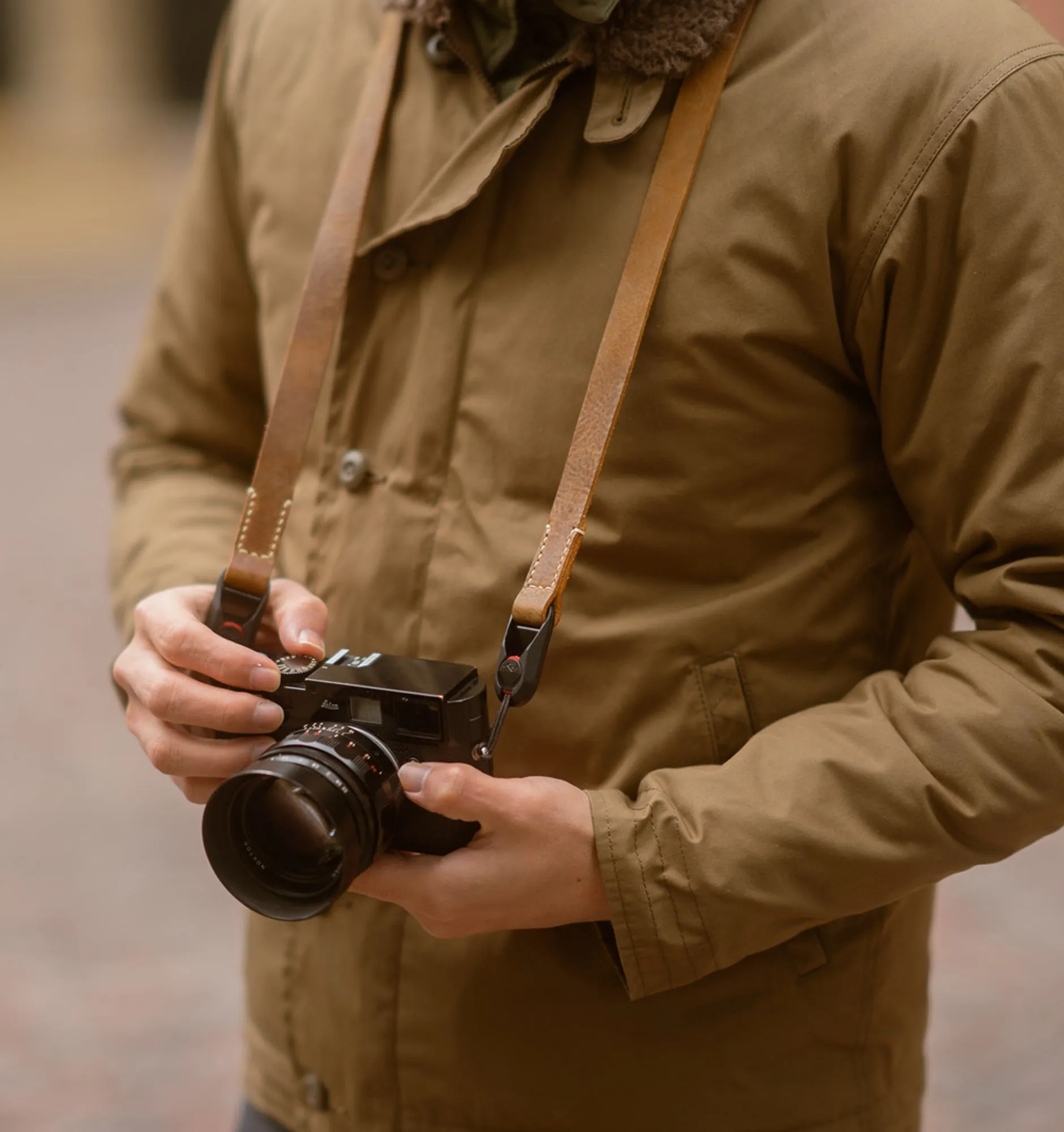 Wotancraft Full Leather Camera Neck Strap Tapered (Peak Design Anchor Link)