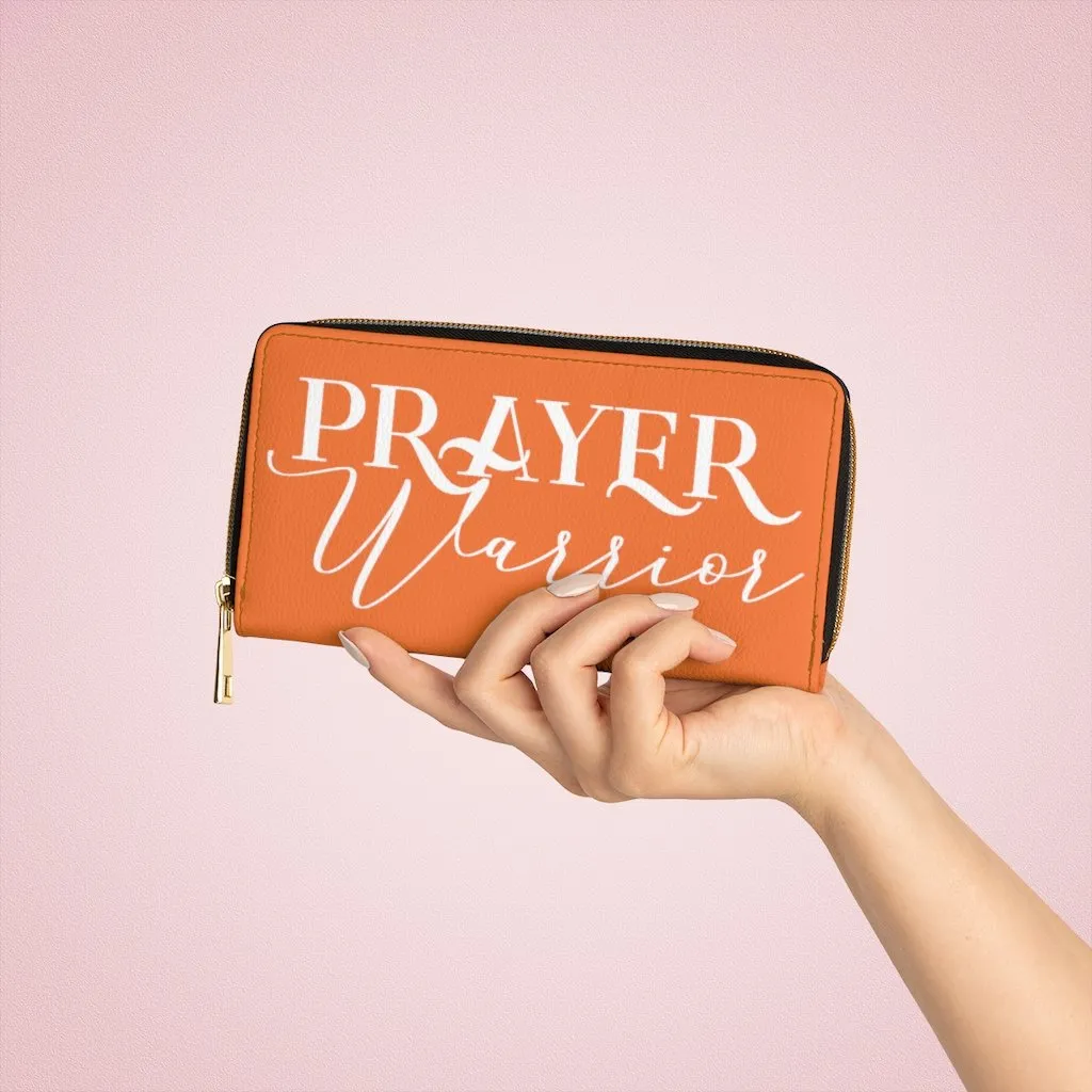 Wristlet Phone Wallet, Orange and White Prayer Warrior Graphic Purse