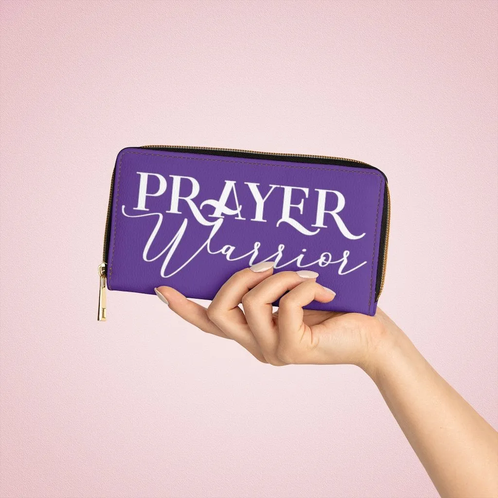 Wristlet Phone Wallet, Purple and White Prayer Warrior Graphic Purse