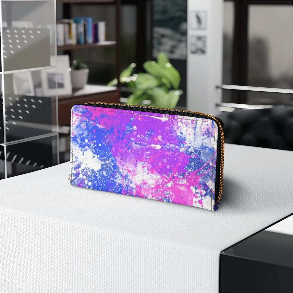 Wristlet Phone Wallet, White and Purple Multicolor Abstract Style Purse