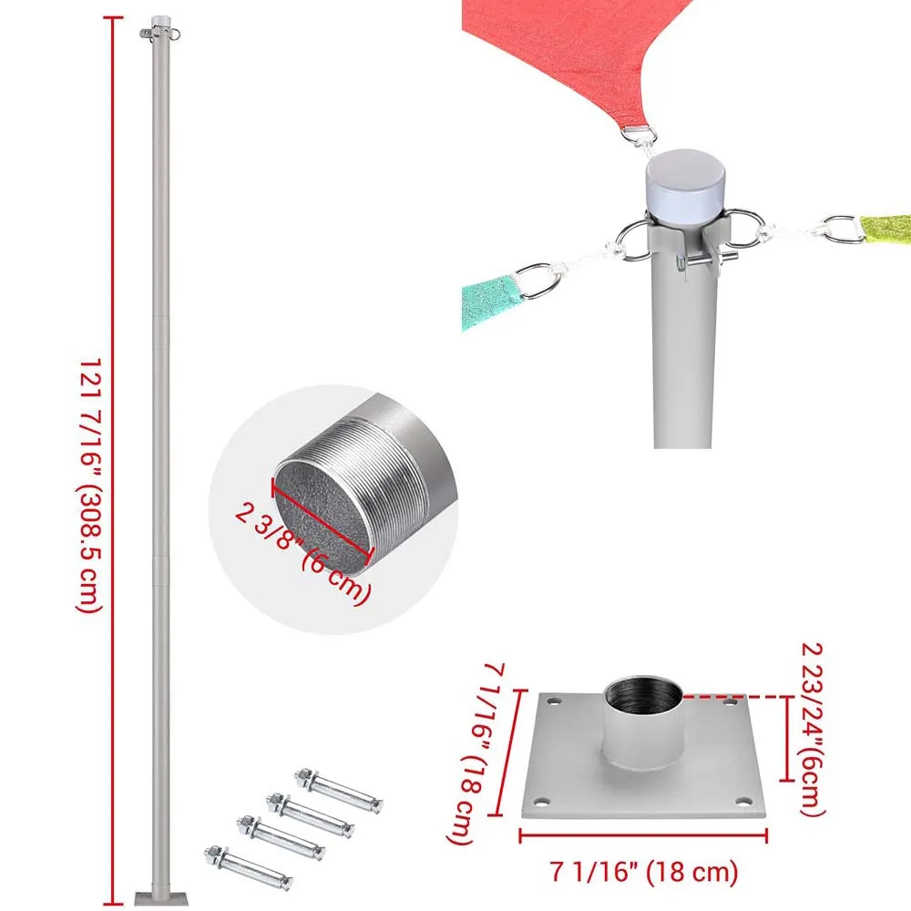 Yescom Shade Sail Posts (Pole, Base, Extension, D-Ring Clamp)