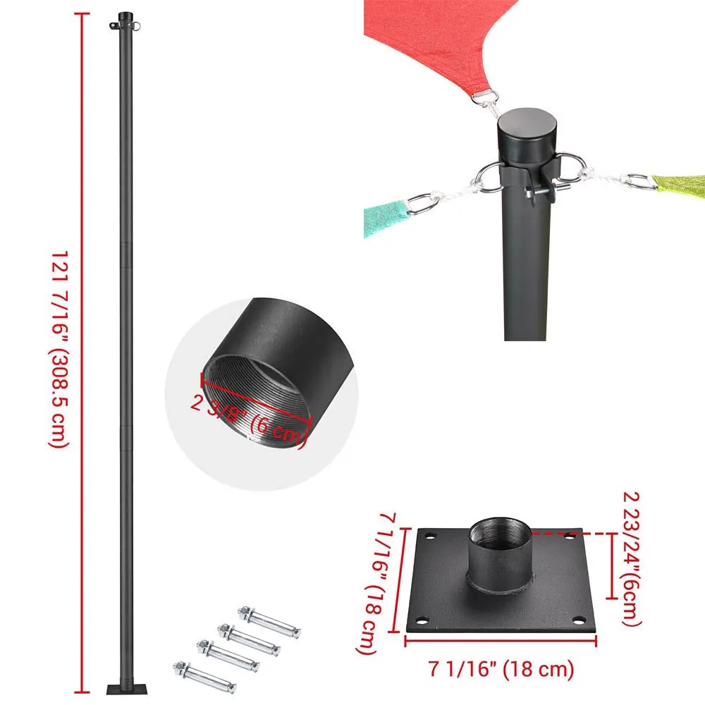 Yescom Shade Sail Posts (Pole, Base, Extension, D-Ring Clamp)